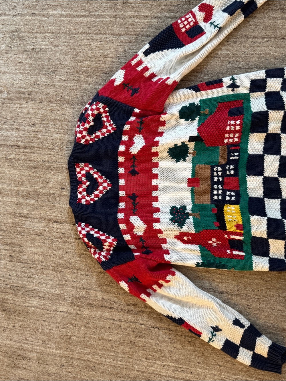 Cozy Knit Cardigan with House Motif in Red, Navy & Cream - Picture 3 of 3